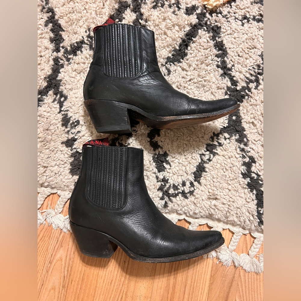 NANA Black Leather Cowboy Boots